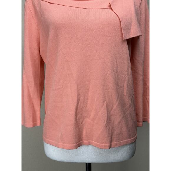 R.Q.T. Sz M Peach Boat Neck with Fold Down Neck Dragon Fly Broach NWT Feminine - Picture 3 of 13